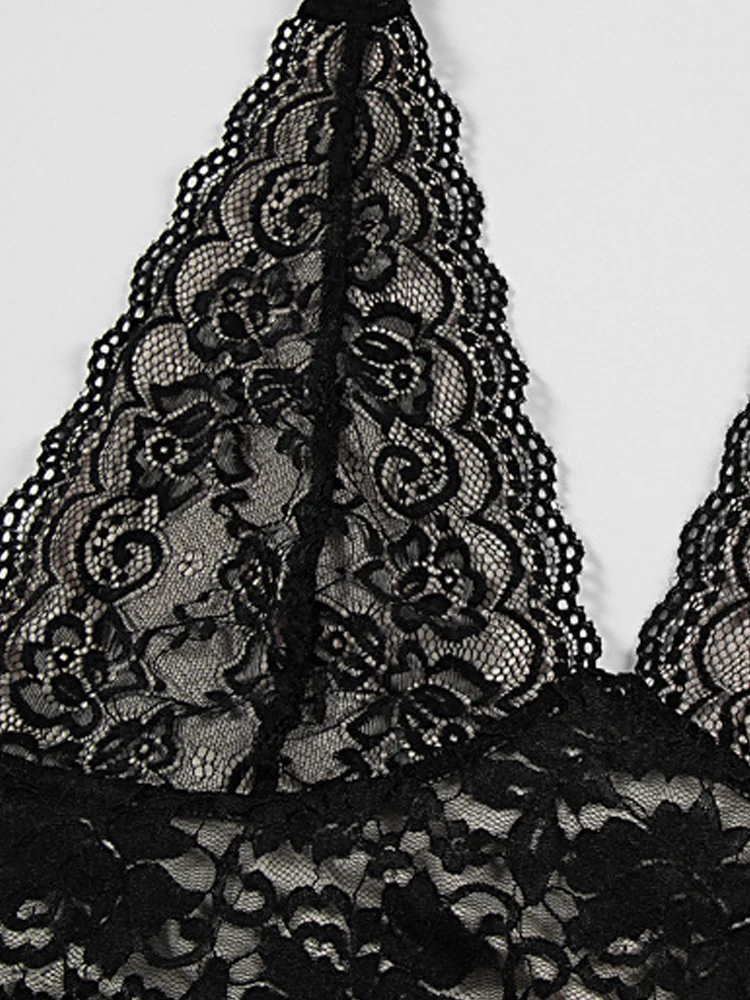 فستان Kricesseen مثير للنساء باللون الأسود برقبة رسن من الدانتيل ميدي فستان جديد للسيدات شفاف من الدانتيل مُزين بالزهور ملابس حفلات الكوكتيل #6