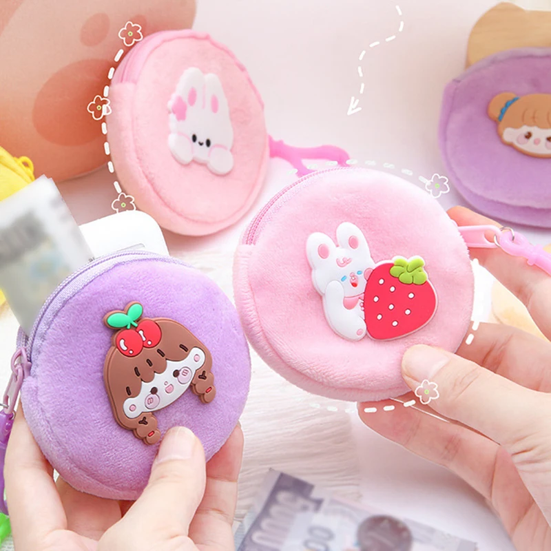 New Cute Cartoon Plush Storage Bag Children's Zip Coin Purse Key Bag Funny Lovely Portable Mini Headphone Bag Kids Birthday Gift