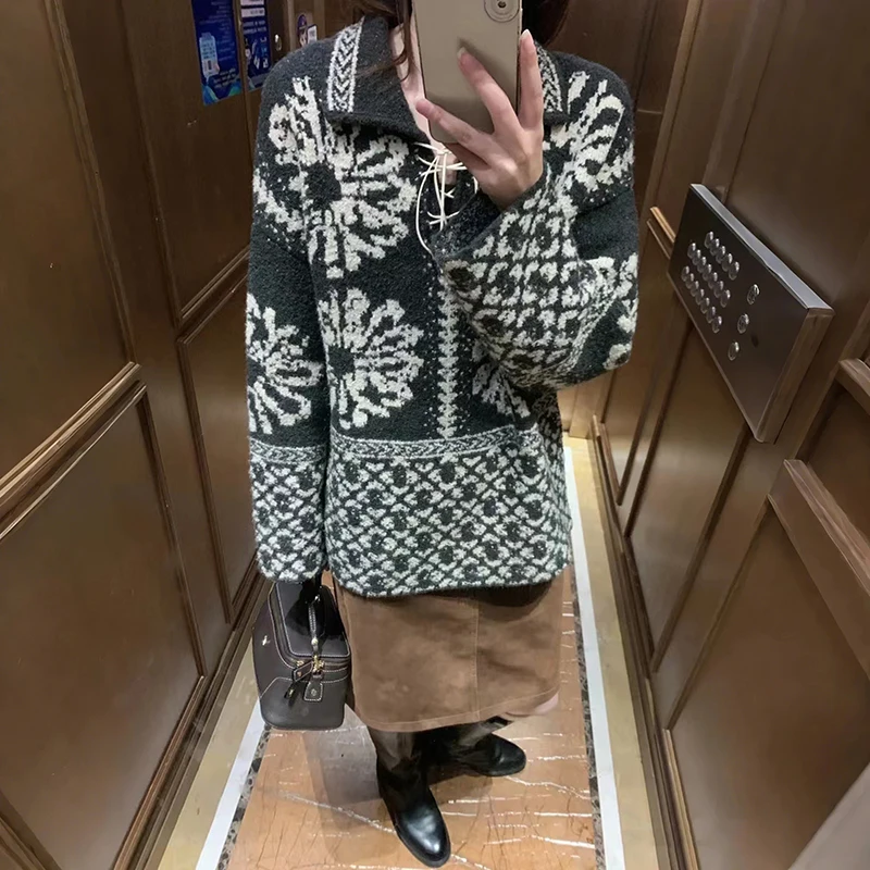 

Свободный крой, вязаный свитер с пэчворком, женский, французский стиль, длинные рукава, дышащий, удобный, осенне-зимний, модный, уличный стиль