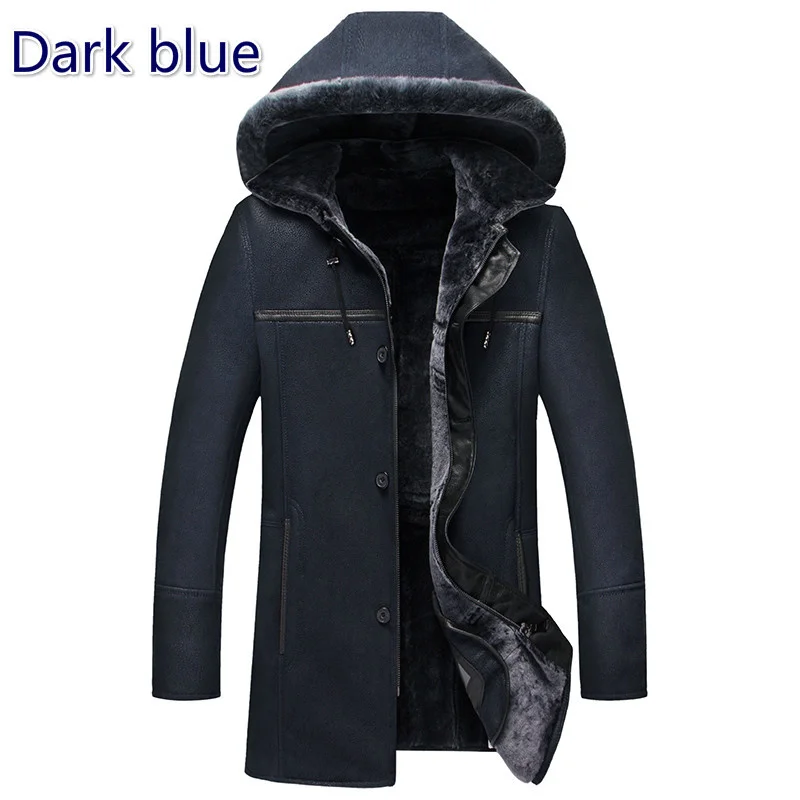 Genuine Leather Shearling Jackets and Coats Men Real Sheepskin Wool Liner Winter Warm Thick Outerwear Hooded Detachable Jacket