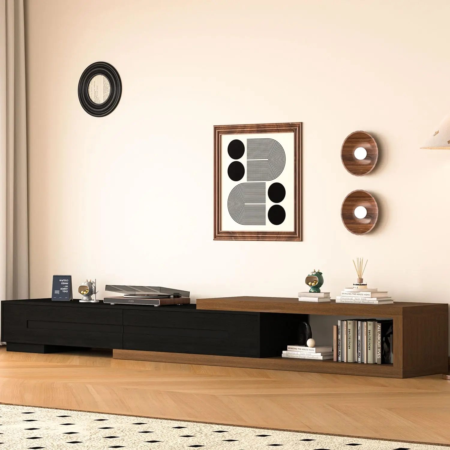

Extendable Walnut TV Stand Console Entertainment Center 80-115in for 120in TV, Customized