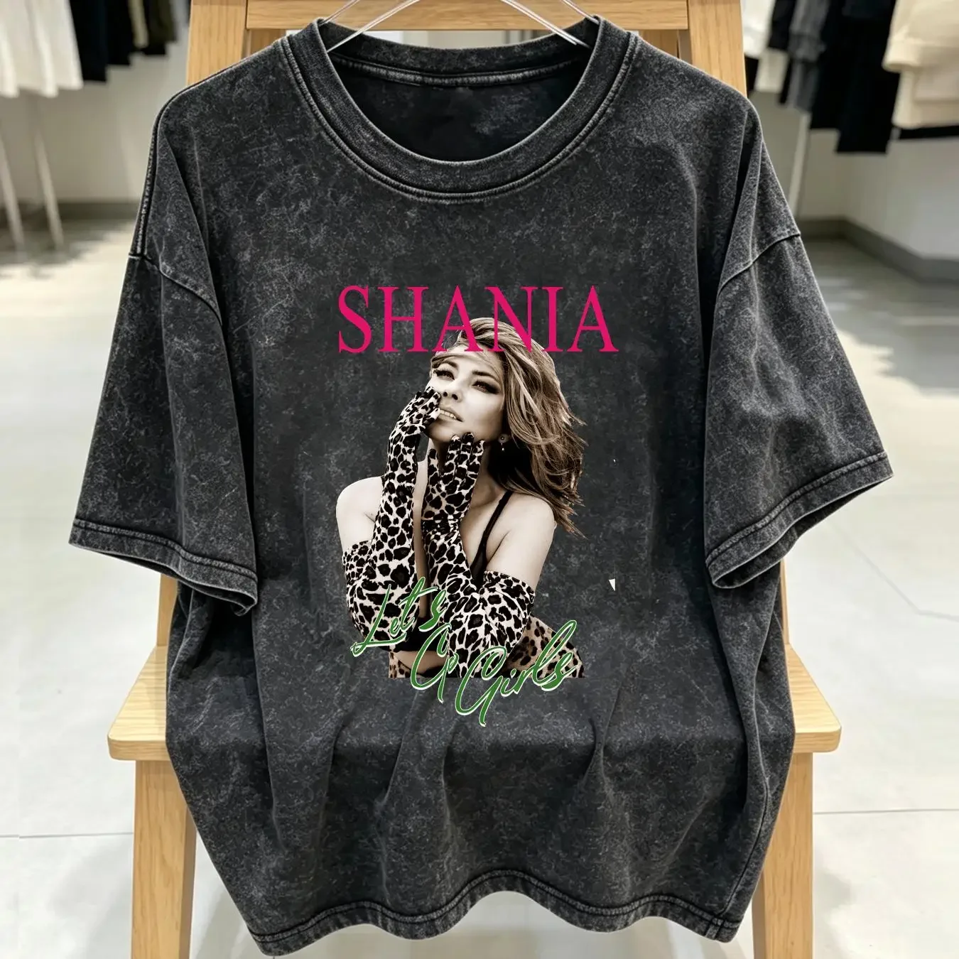 washed T Shirt Shania Twain Let s Go Girls White  For Fan KH0001 vintage Washed streetwear fashion Stretched Versatile Soft