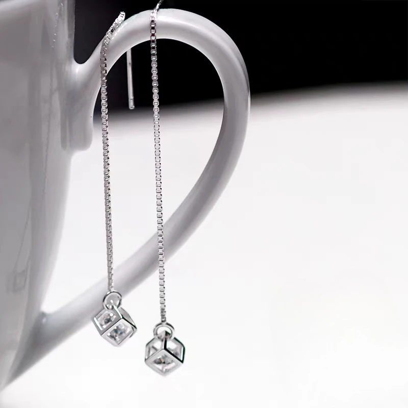 Hot Sale 925 Sterling Silver Zirconia Earrings Korean Version Fashionable Exquisite Square Geometric Elegant Earrings for Women