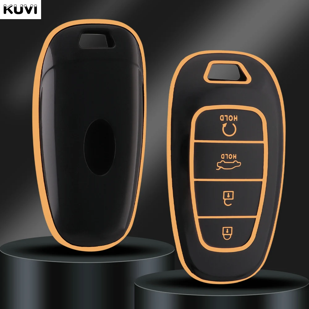 Plating TPU Luxury Car Remote Key Case Cover Shell Fob For Hyundai Santa Fe Tucson 2022 NEXO NX4 Atos Solaris Prime2021 4 Button