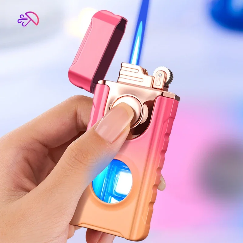 Cool Double Tube Lighters Flash Visible Gas Cigar Lighter Windproof Flint Gas Lighter Jet Gadgets for Men Cigarette Accessories