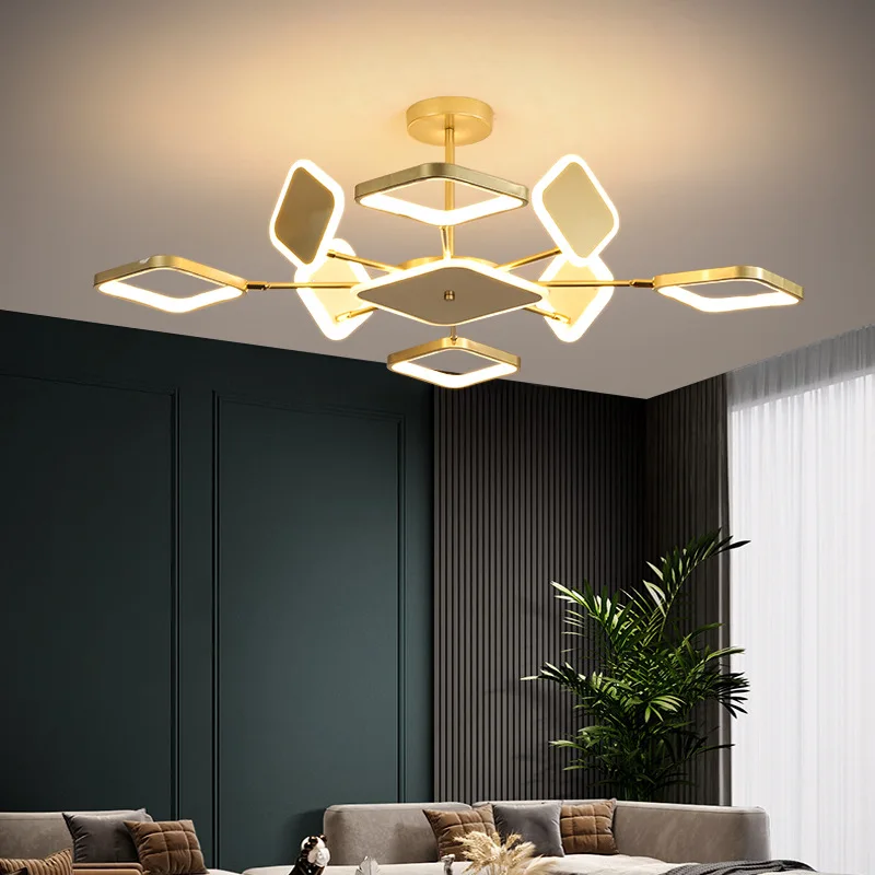 

Modern Chandelier Lighting For Living Dining Room Bedroom Kitchen Golden Square Creativity Hanging Ceiling Lamps Indoor Fixture