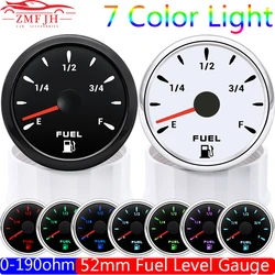 0-190 Ohm Fuel Level Gauge with 7 Color Light 240-33 Ohm Oil Tank Level Meter Indicator 52MM Fuel Gauge for Marine RV Car 12V24V