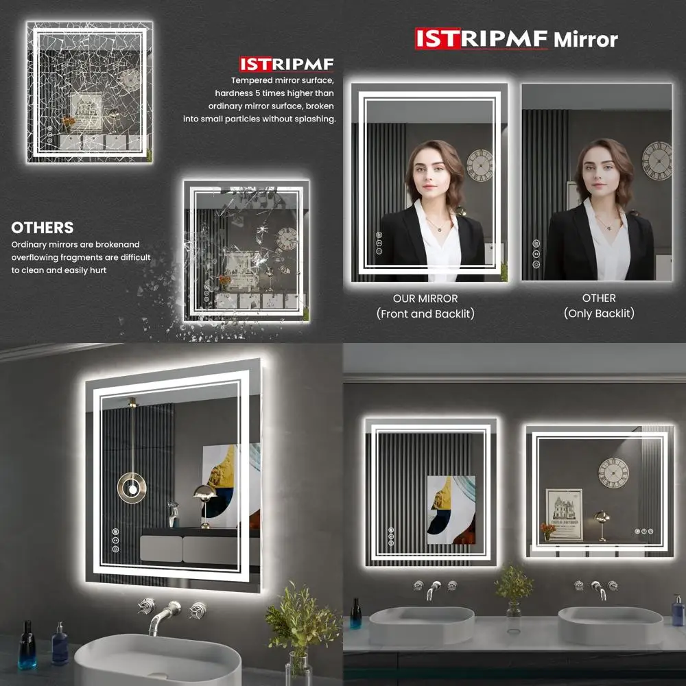 

LED Backlit Vanity Mirror, 24x30 Inch, Dimmable with Anti-Fog and Shatterproof Features for Bathroom Wall