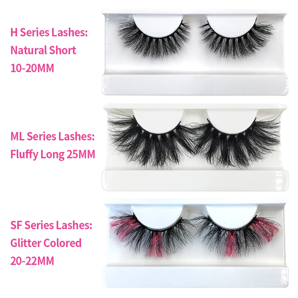 Newest Colored False Eyelashes With Glitter 5D 25MM Mink Lashes 3D 10-20MM Natural Full Strip Mink Eyelashes Wholesale Makeup