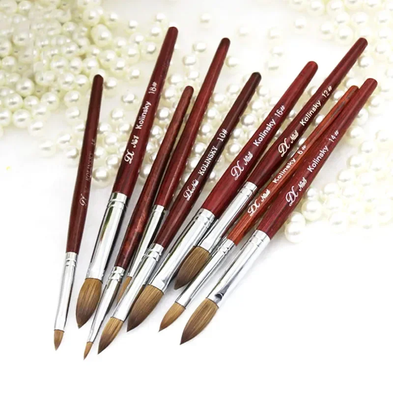 Kolinsky Sable Acrylic Nail Brush for UV Gel Manicure Flat Wood Handle Gel Builder Brushes Liquid Glitter Drawing Pen Nail Tools