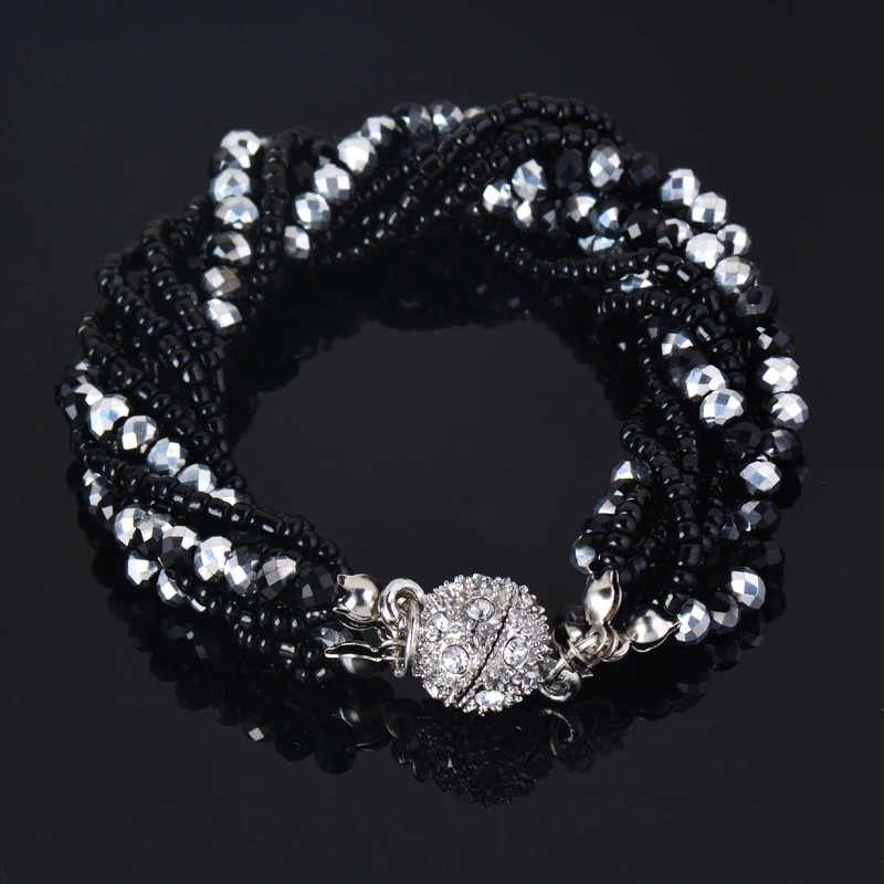 KIOOZOL Fashion Thick Crystal Bead Bracelet Blue Black Silver Color Bracelet For Elegant Women Jewelry Accessories KO2