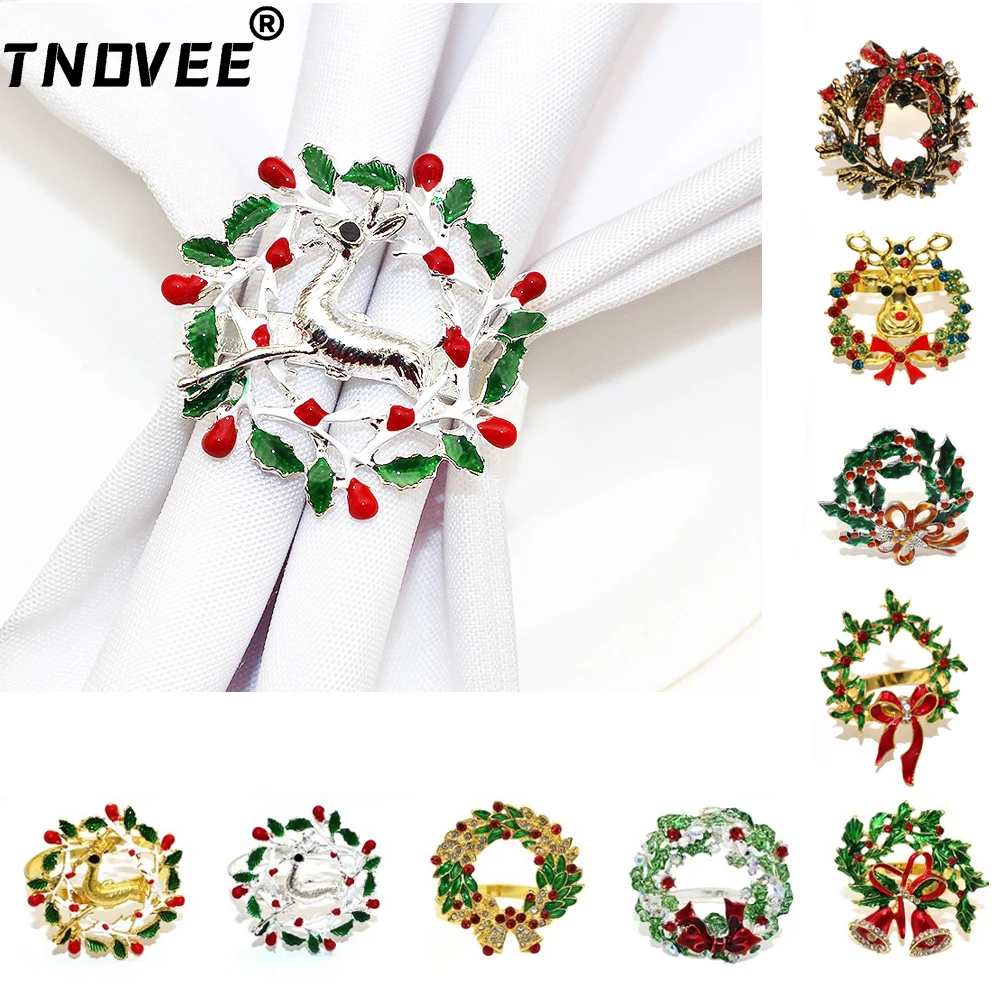 

6Pcs Christmas Wreath Napkin Rings for Christmas Thanksgiving Wedding Birthday Party Table Decorations ERC25