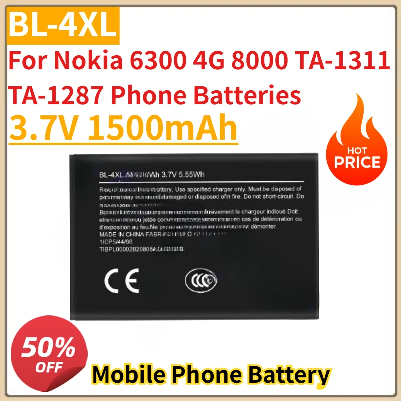 

High Quality New 3.7V 1500mAh Battery BL-4XL For Nokia 6300 4G 8000 TA-1311 TA-1287 Phone Batteries