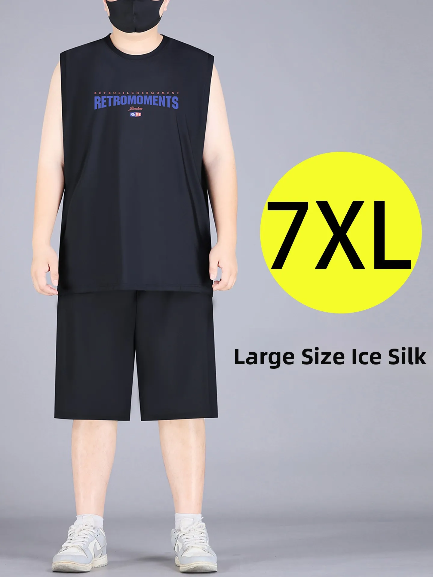 

Extra Large Ice Silk Qui Dry Sports Set Men Summer New Sle Teenage Cool Feeling Elastic Svel T-irt Five Pants
