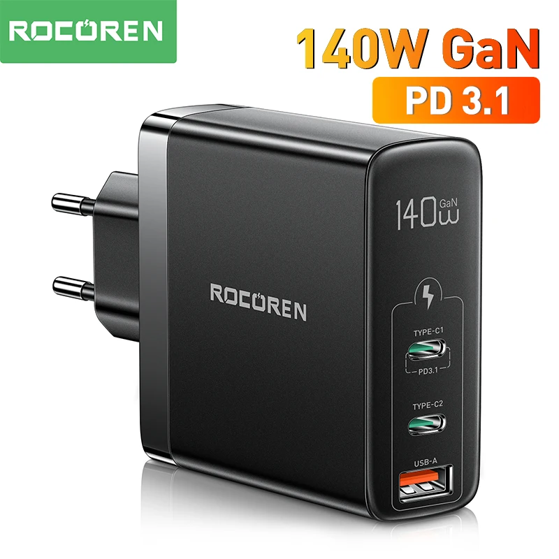 

Rocoren 140W Mutiport USB Charger PD 3.1 Quick Charge 4.0 QC 3.0 Type C Fast Charging For Macbook Pro iPhone 14 Xiaomi Samsung