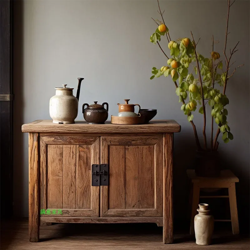 For Solid Wood Elm Noodle Cabinet Ming Style Rounded Corner Tea Storage Sideboard Classical  Simple Furniture Living