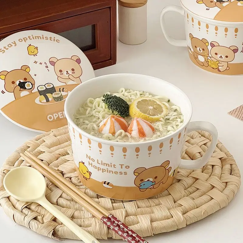 Kawaii Rilakkuma الكرتون لطيف الكرتون وعاء سيراميك المعكرونة الفورية لطيف طالب عنبر المعكرونة السلطانية الفتاة الهدايا اللعب #1