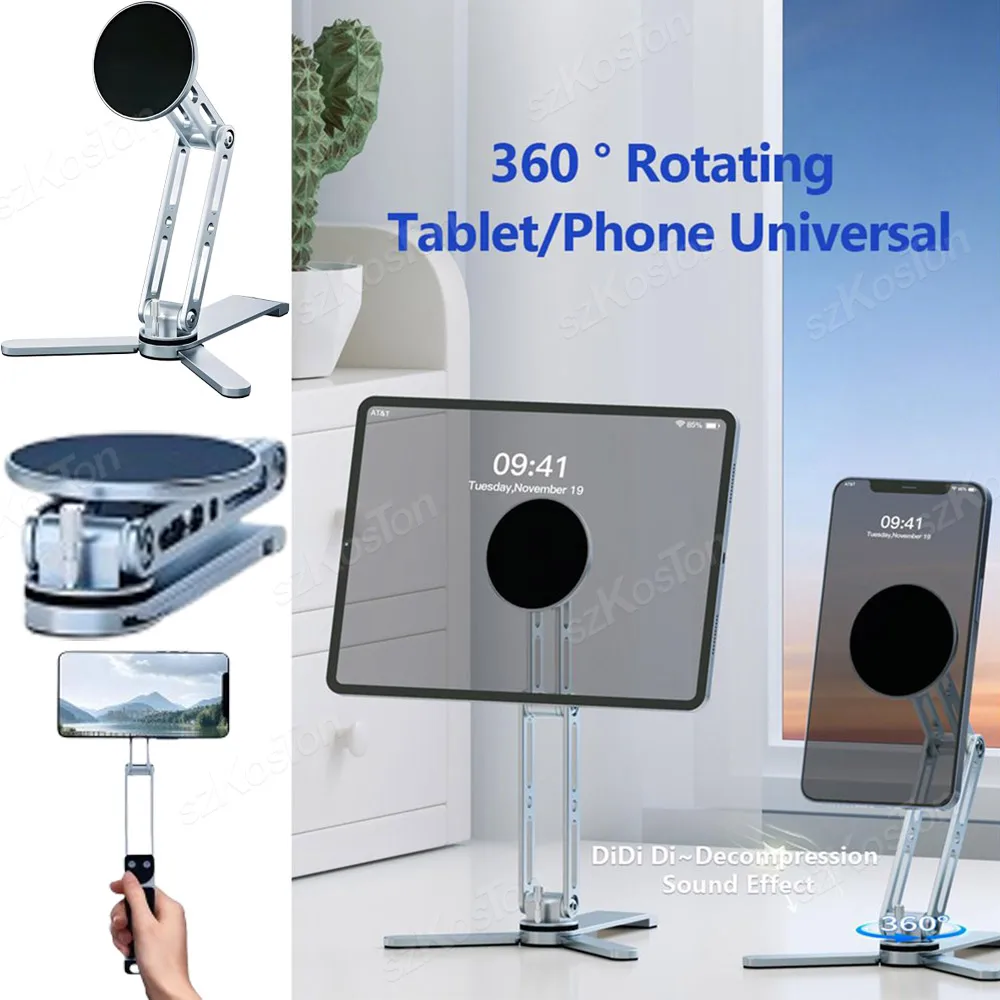 2-in-1 Magnetic Ipads Tripod Stand for Phone Tablet iPad Holder Handheld & Desktop Flexible 360° Rotation Travel Selfie Stick