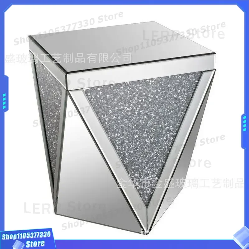 Silver Mirror Coffee Table with Broken Diamond Effect Modern Living Room Furniture Reflective Side Table for Home Decor