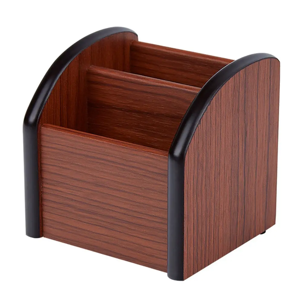 1Pcs Wooden Pen Holder Desktop Organizer with Multi-Partition Design for Pens Sundries Storage Space-Saving Clean Desk Solution