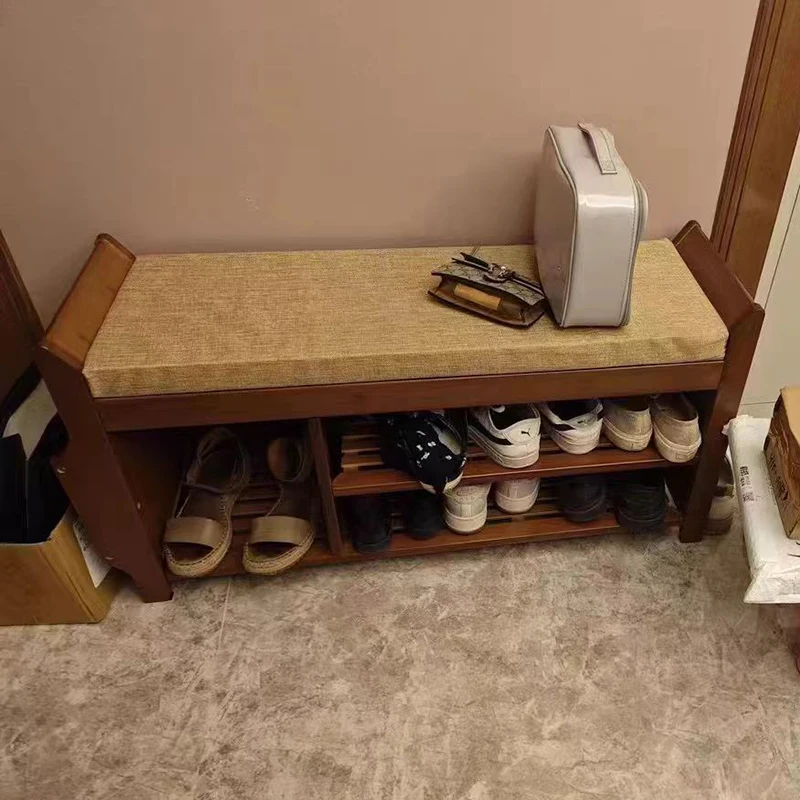 Bamboo Shoe Stool with Drawer, Entry Doorway Stool, Hallway Shoe Ottoman, Large Capacity Shoes Bench, Home Furniture