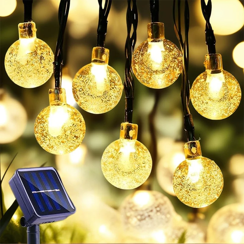 

Solar Fairy Lights Outdoor Warm White 8 Modes IP65 Waterproof Crystal Ball String Light for Garden, Patio, Yard, Party, Wedding