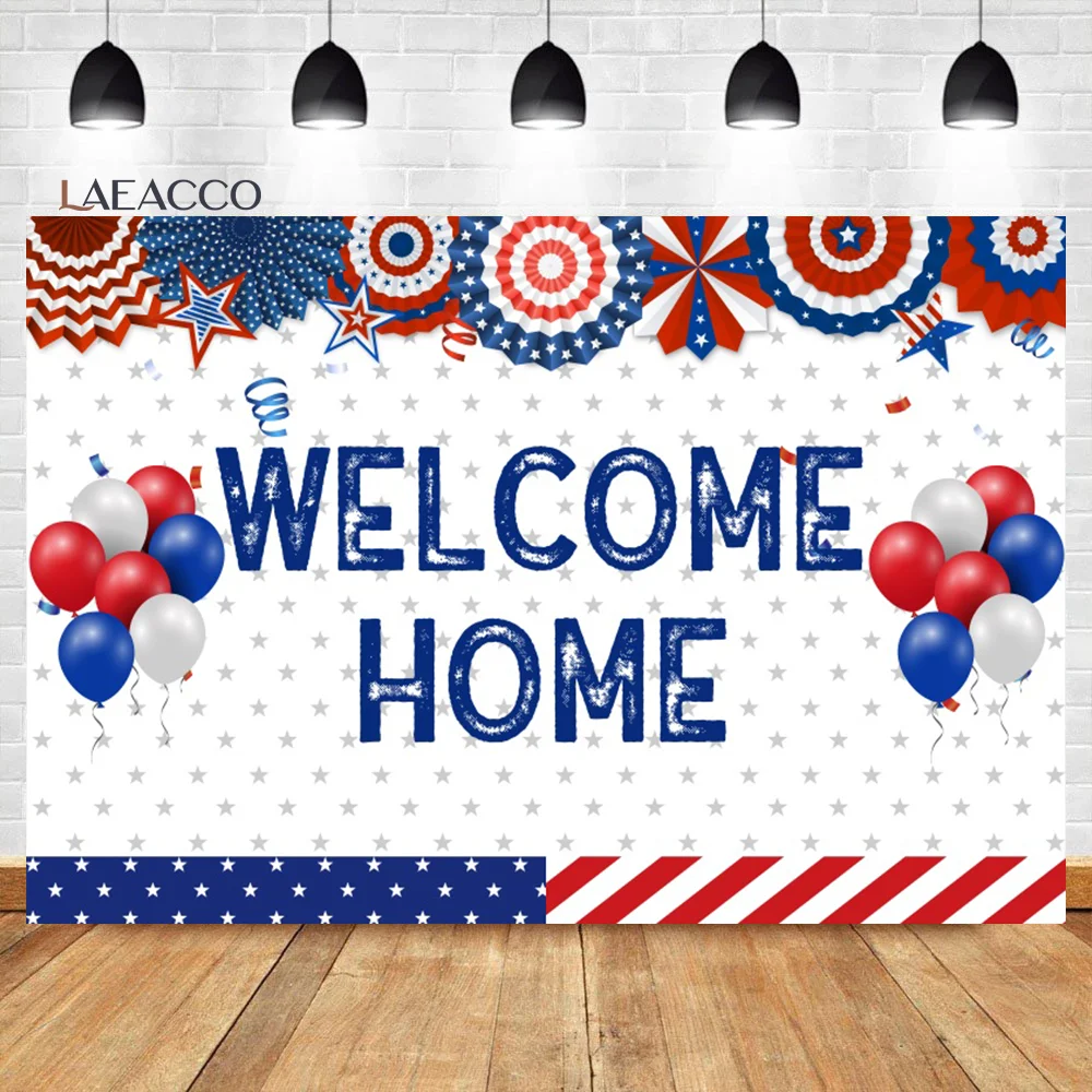 

Laeacco 4th of July Photography Backdrop Independence Day Welcome Home Theme Military Army Returning Back Portrait Background