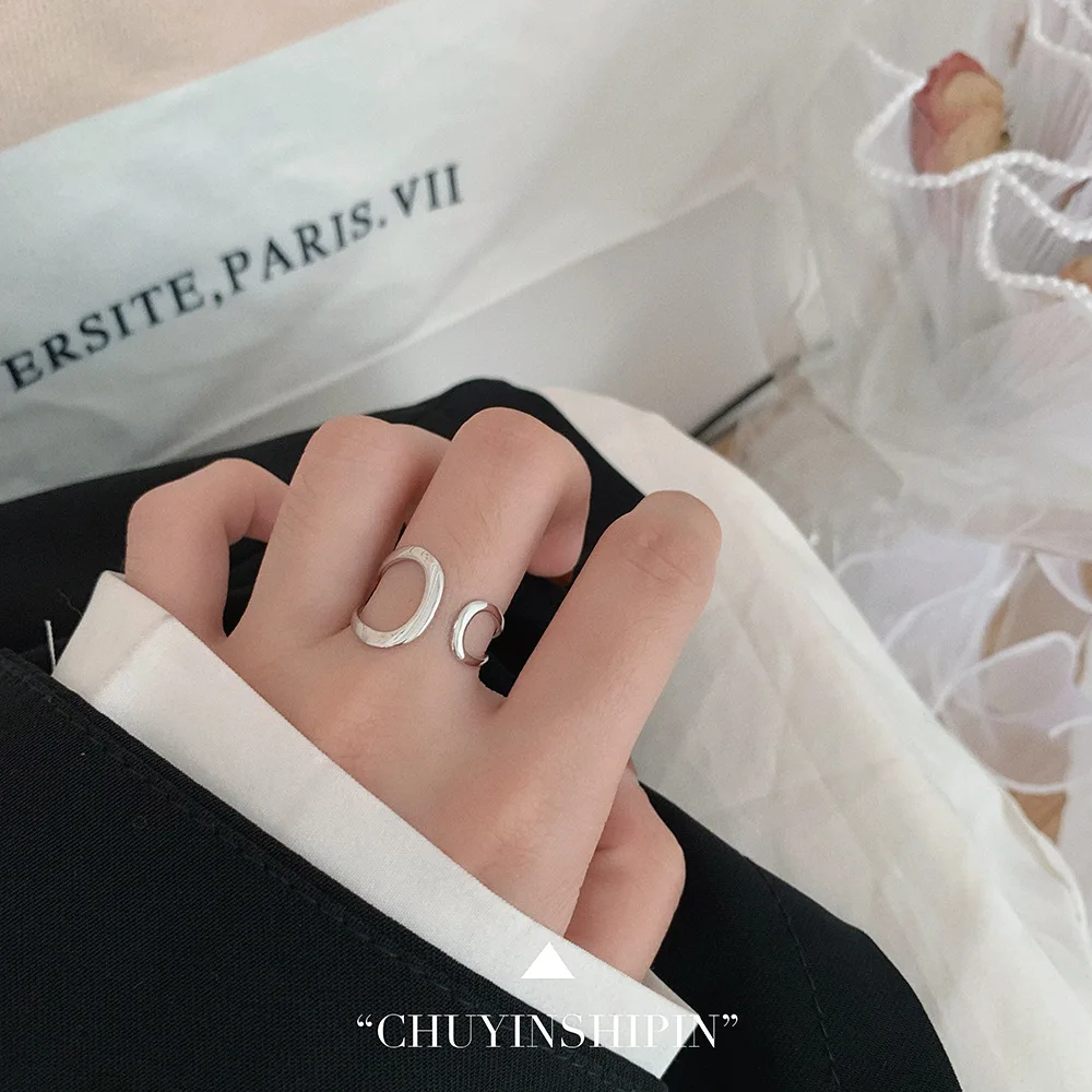 Chic and Fashionable Geometric Circle Open Ring in S925 Sterling Silver for Women, Ins Style Personality Ring from Korea