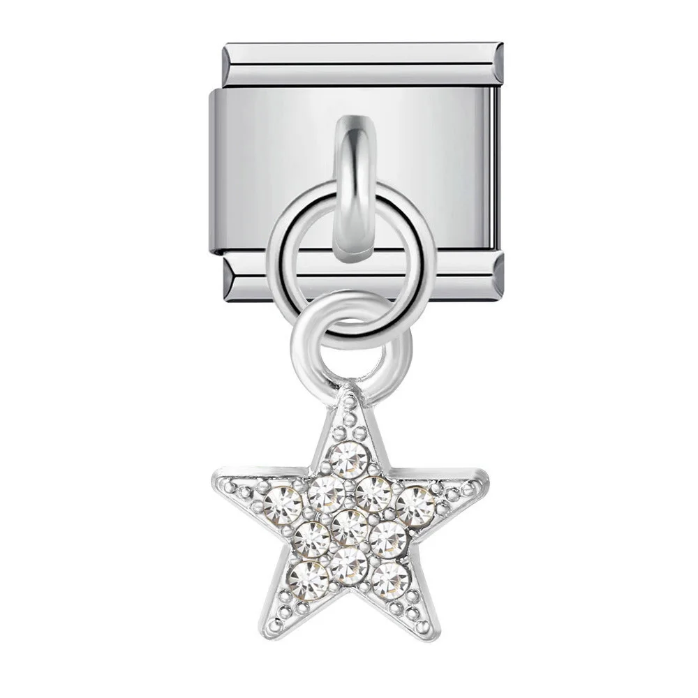 GEMOSA Mode Eingelegter Zirkonia Stern Anhänger Italienischer Charm Link Fit 9mm Edelstahl Armband DIY Perlen Herstellung Von Schmuck Geschenk – Detail 4