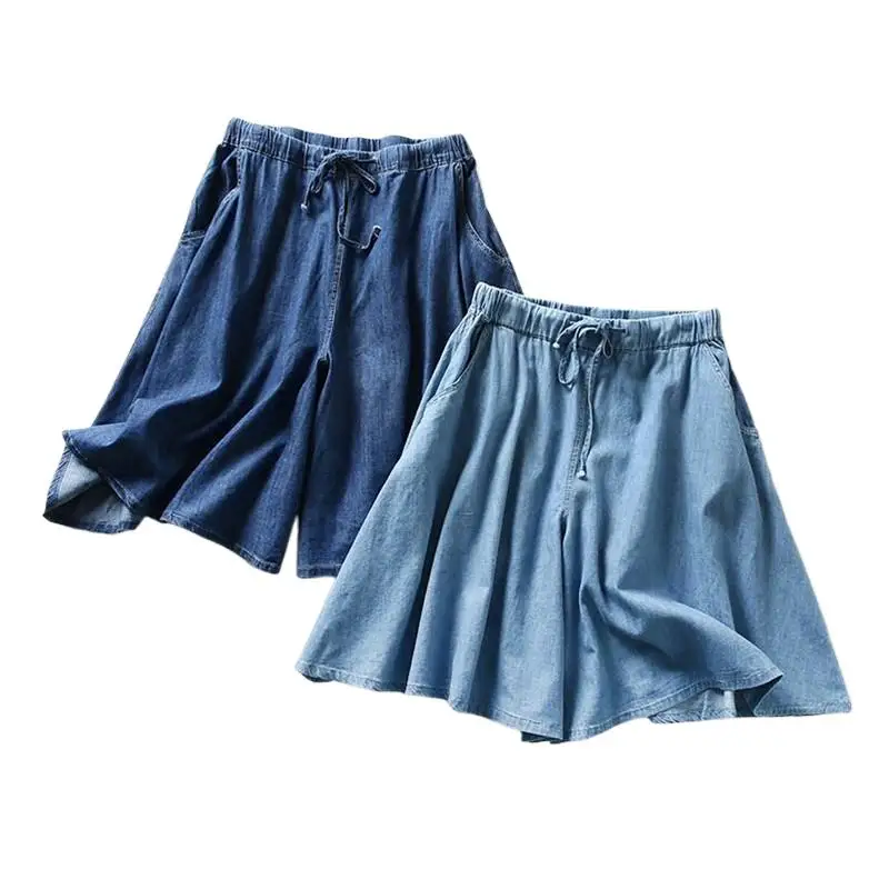 

2024 Women Summer Denim Shorts Skirt Casual Loose Solid Drawstring All-Match Shorts Skirts Vestido Bottoms