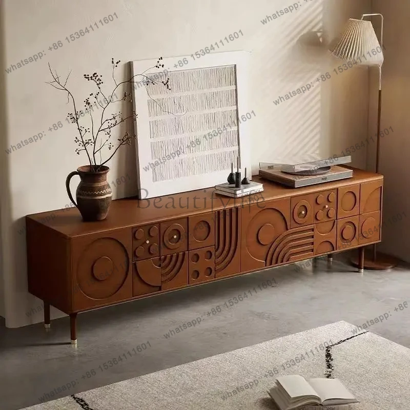 

Nordic modern TV cabinet retro solid wood living room antique locker designer fashion