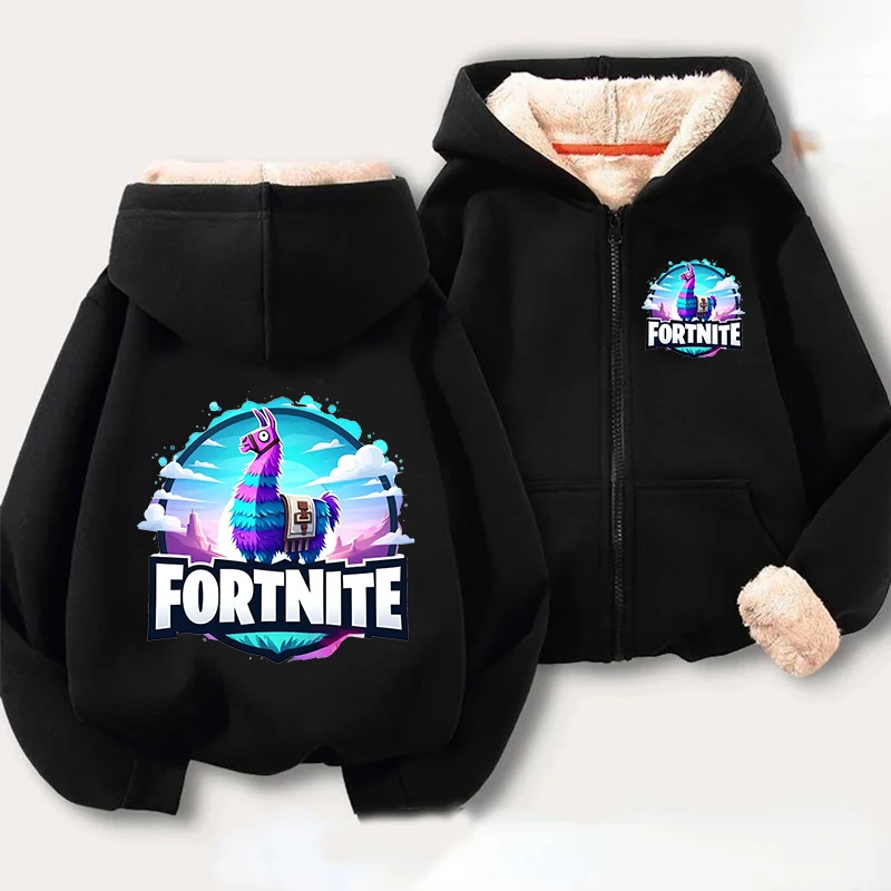 

FORTNITED Hoodie Sweatshirt Boy Girl Cartoon Anime Lamb Fleece Jacket Coat Winter Outdoor Warm Thick Zipper Top Clothing Gift
