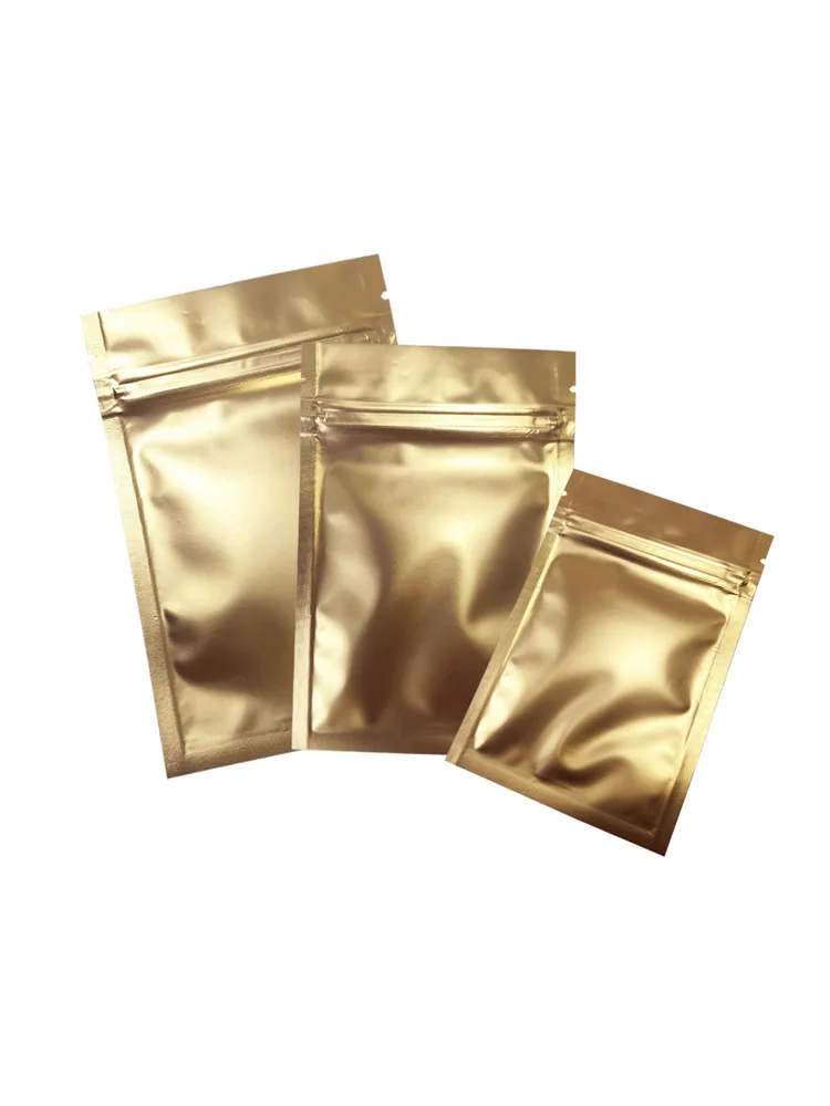 

Matte Gold Self Sealing Reclosable Zip Lock Aluminum Foil Bags Food Snack Tea Smell Proof Storage Zipper Plastic Pouches