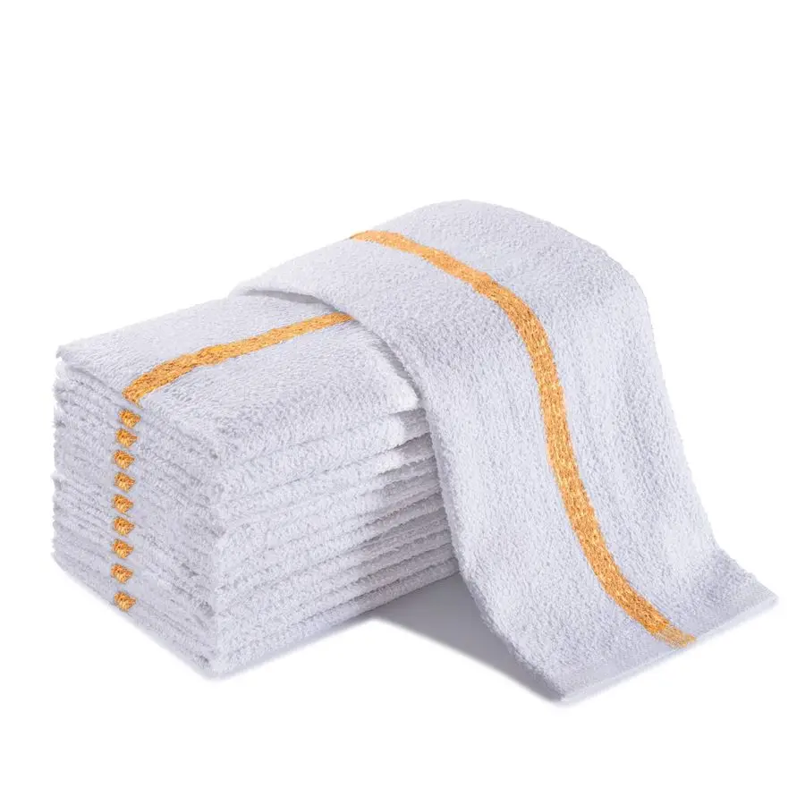 

Cleaning Towels, Gold StripedWhite Bulk 36 Pack, 16 X 19 100 Cotton Fully Bordered Commercial Grade Terry Weave Cloth Bar Mops f
