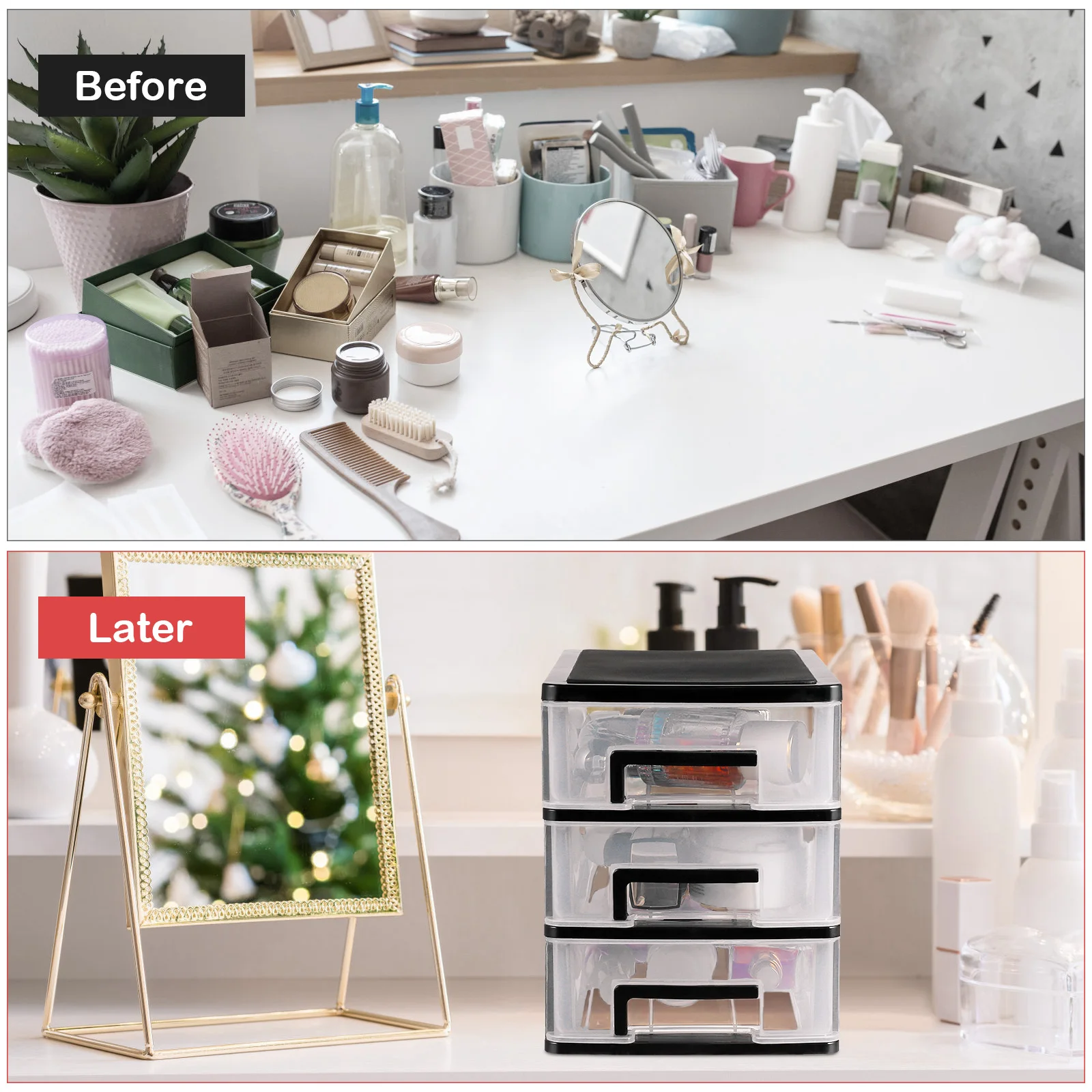 

3 Layers Storage Box Black Transparent PP Material Desktop Organizer Vanity Accessories Mascara Eyebrow Pencil Brush