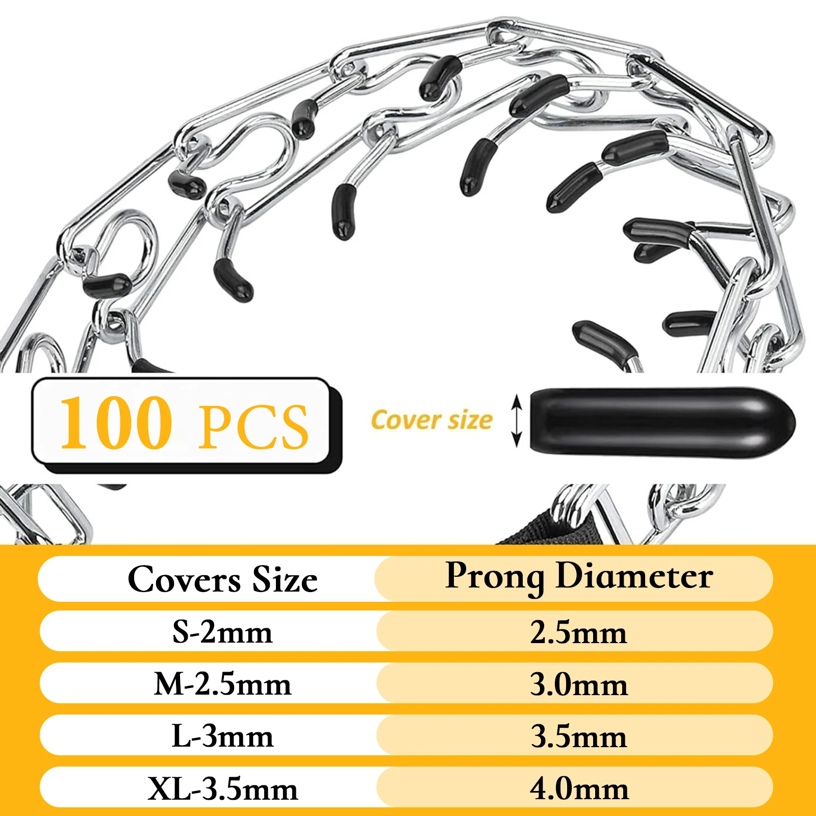 Prong Collar Covers 100P Vinyl Comfort Rubber Tips for 2.5-4.0mm Pet Dog Pinch Collar,Training Collar Covers to Increase Comfort