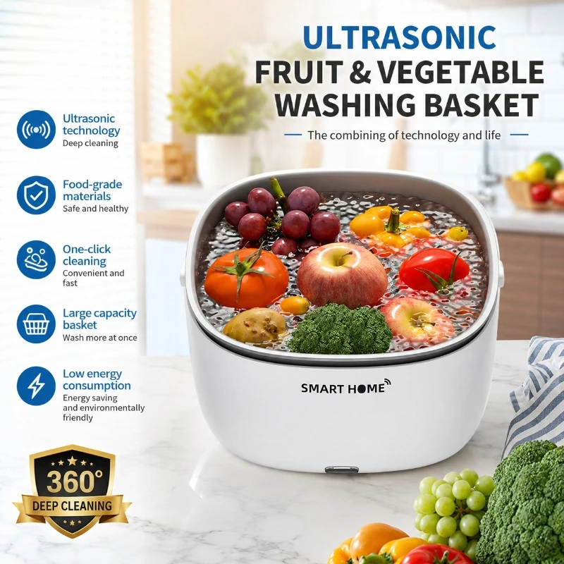 Ultrasonic Vegetable Washing Machine Household Food Remove Pesticide Residues Dirt Cleaning Purifier Basket Kitchen JJ2526RF