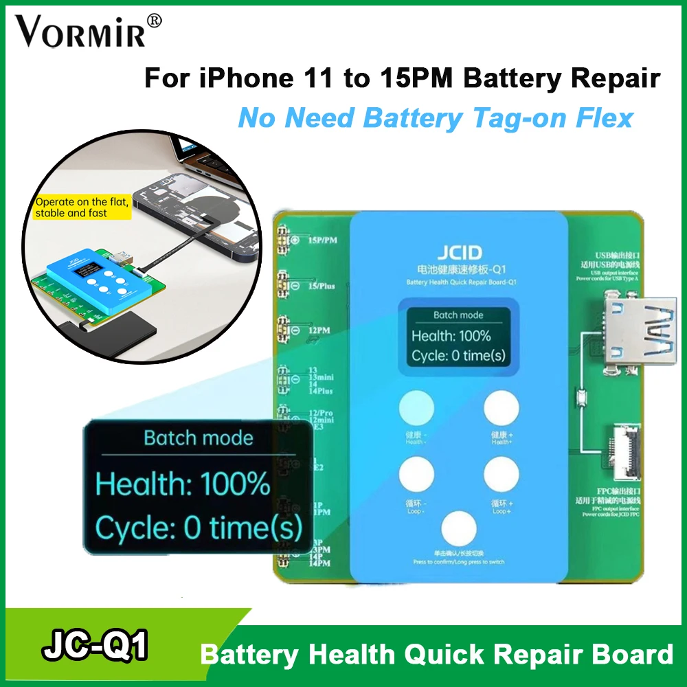 

JCID JC Q1 Battery Health Quick Repair Board For iPhone 11 to 15 ProM Solve Window Pop-up Modify Battery Efficiency No need Flex