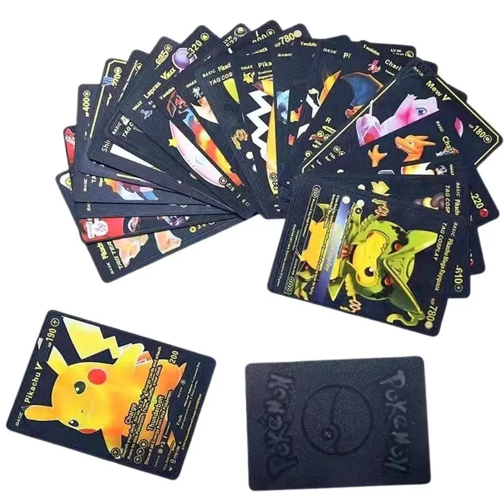 Pokemon Gold Foil Battle Card for Kids, Gold Foil Card, Preto, Prata, Inglês, Francês, alemão, Espanhol, Presente de Aniversário