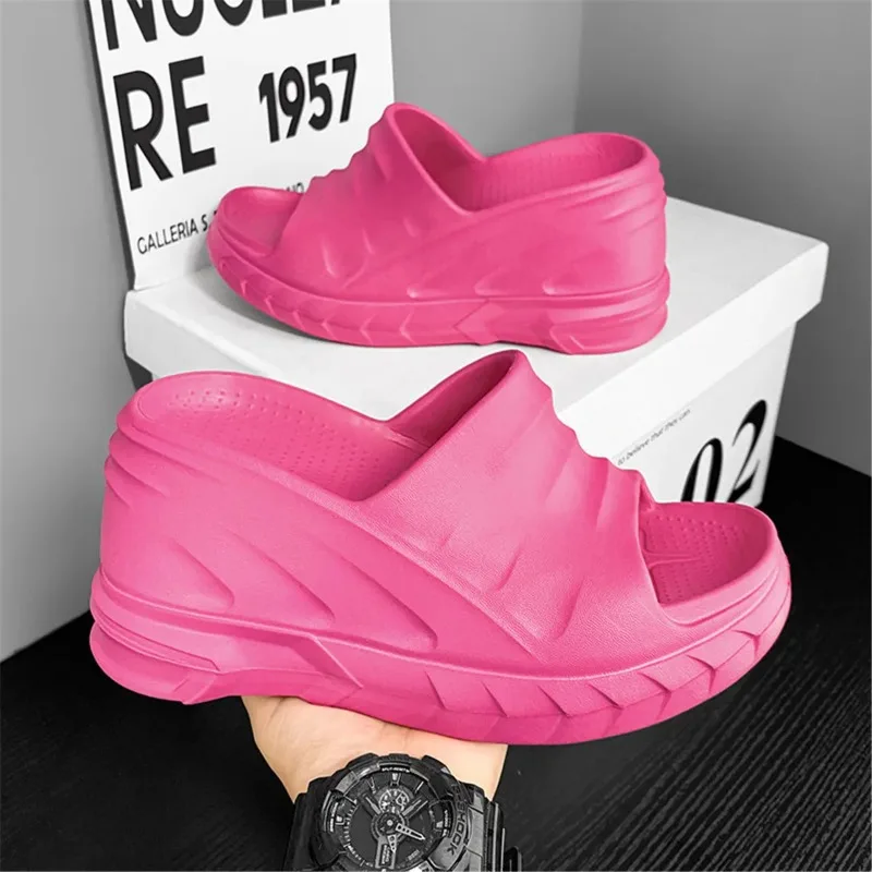 Women Fashion Summer 8cm Chunky Sole Wedges Heels Flip Flops Casual Shoes Waterproof Taiwan Slippers Sexy Lady Sandals 2024