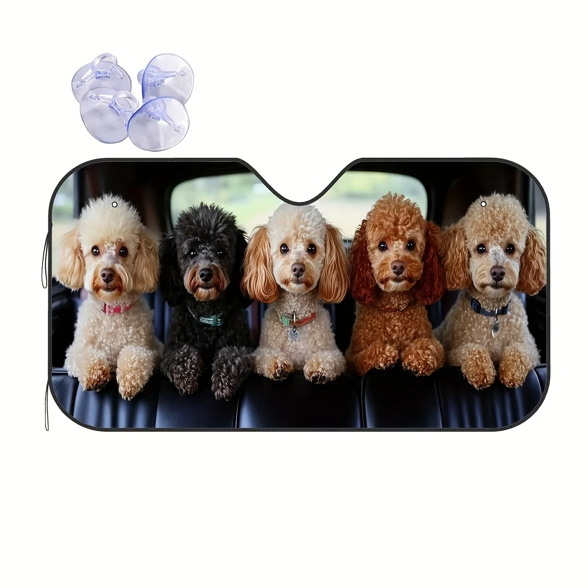 

1 шт. автомобильный солнцезащитный козырек с милым рисунком собак-пуделей — козырек на лобовое стекло с защитой от ультрафиолета, подходит для всех транспортных средств, простая установка, сохраняет автомобиль C