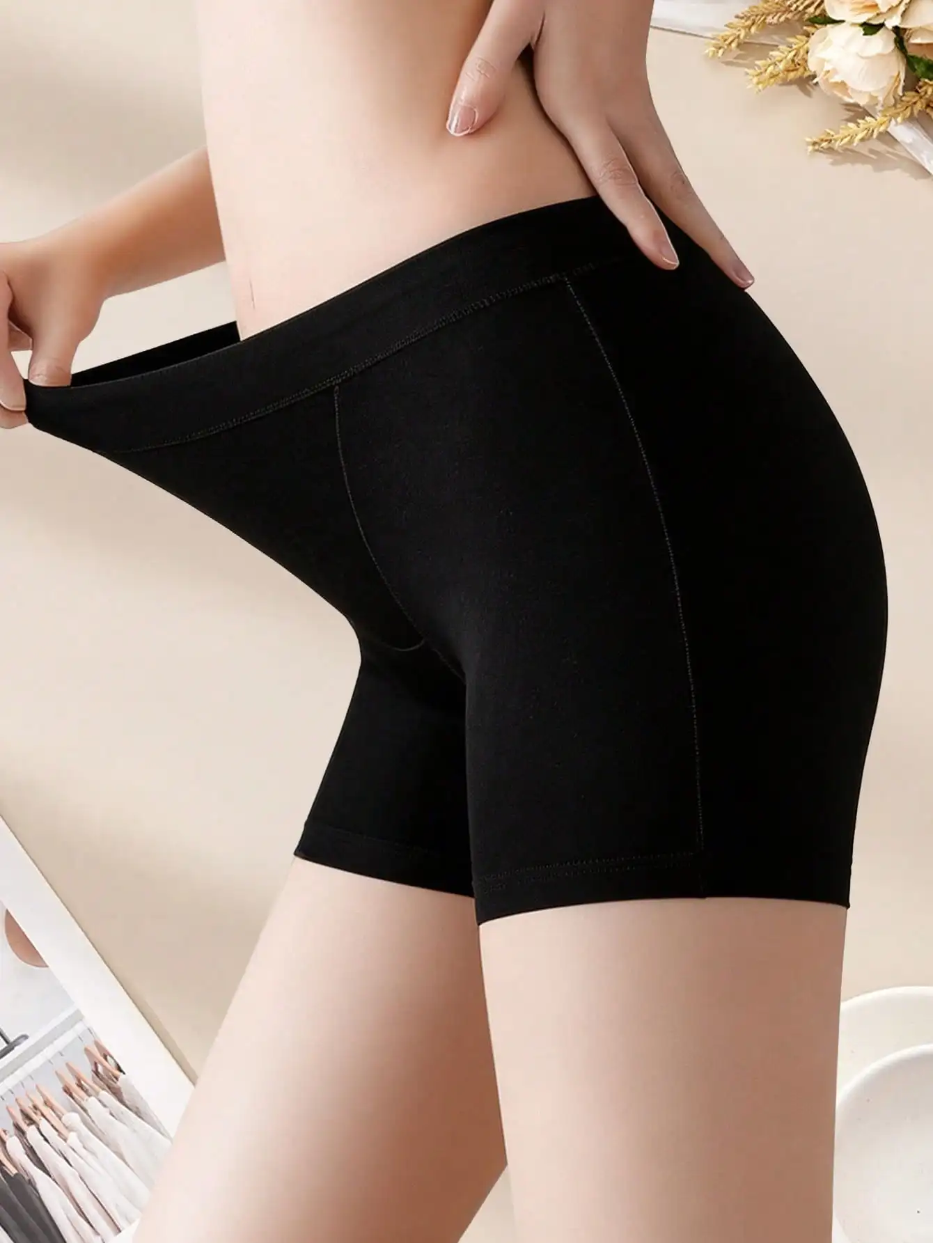 2PCS Cotton Safety Women's Shorts, High-Waist No-Roll Hem Inner Boxer Shorts, Soft and Comfortable Women's Underwear, Summer Tra image 2