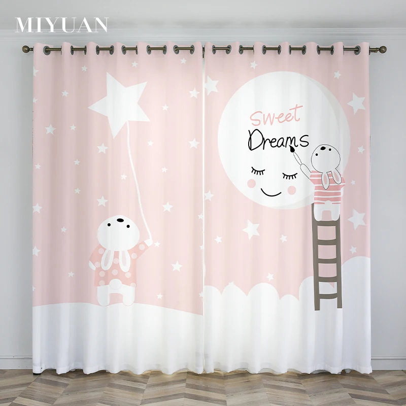 

Eco-Friendly Cartoon Rabbits Stars Printed Curtains For Living Room Children Bedroom Window Treatment Home Decoration Drapes