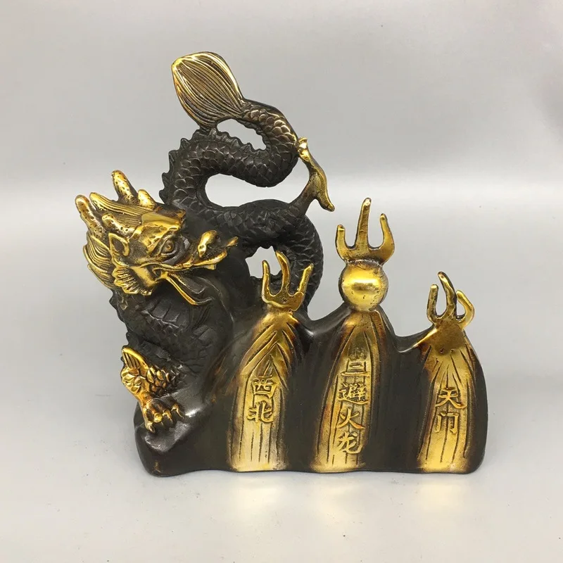 Copper fire-repelling dragon vase placed in the northwest corner of the kitchen to counteract the Qian trigram fire dragon, a mu