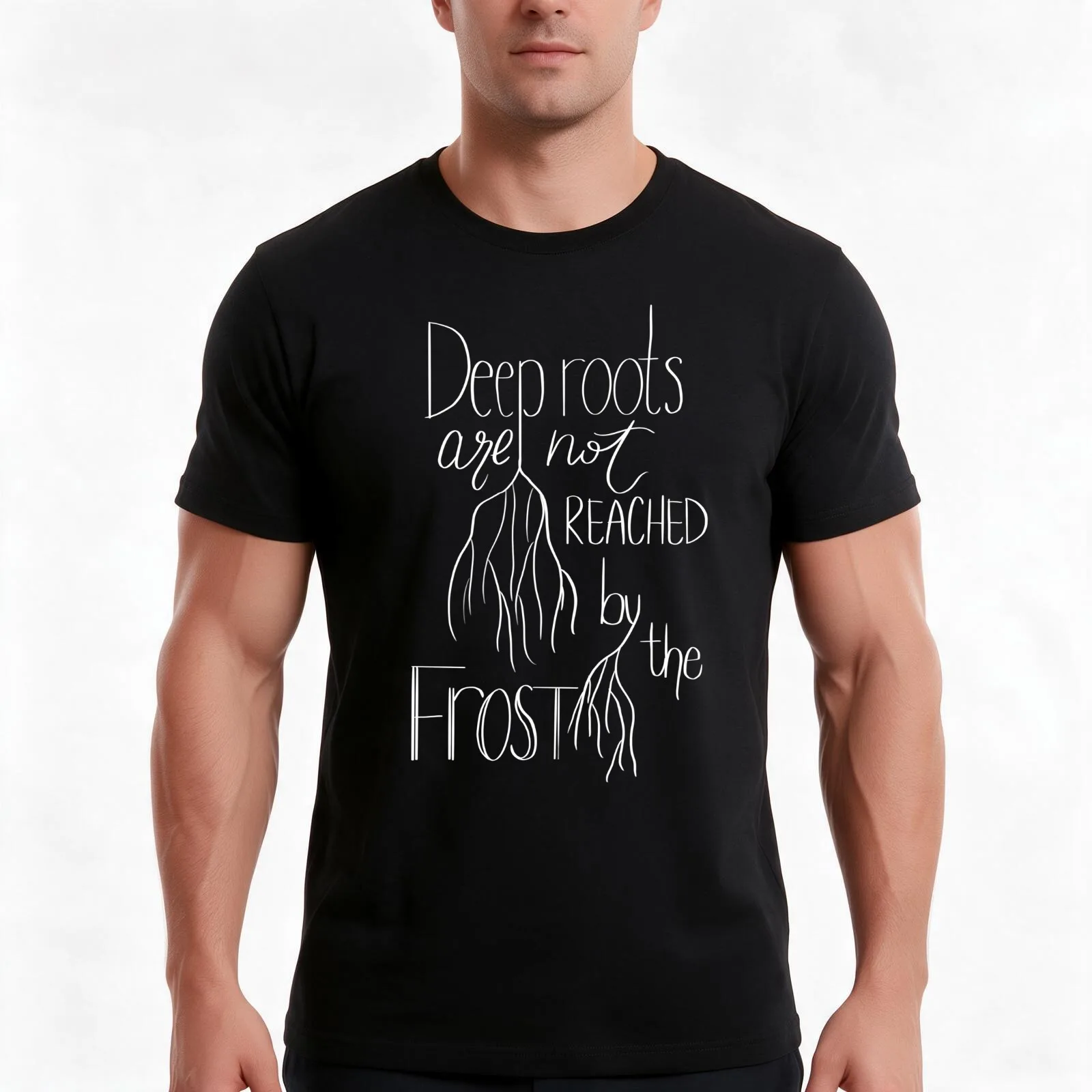 Deep roots - White Font T-Shirt, Summer Casual Cotton Tee, Oversized Streetwear Tops, Vintage Graphic Print, Unisex Men Women