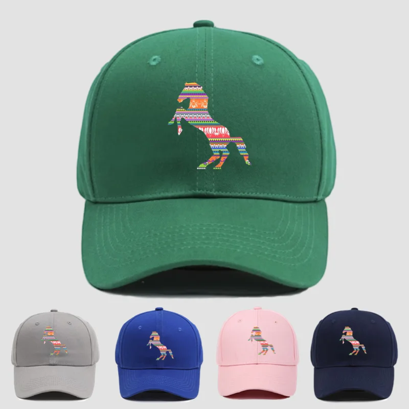 Colorful Galloping Horse Pattern Printed Cotton Baseball Cap - Unisex Casual Lightweight Hat with Slight Stretch, Adjustable for