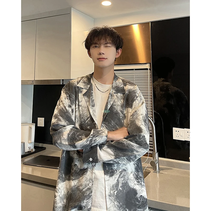 

Мужская тонкая летняя рубашка Cleanfit с кубинским воротником, тай-дай, из ледяного шелка, в стиле барокко, для создания американского шика