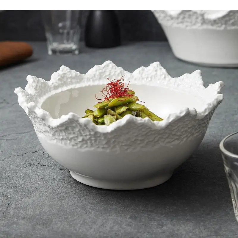 

Керамическая миска с текстурой под камень, однотонная, для ресторана, для густых супов, пасты, салатов, большая вместимость, специализированная посуда