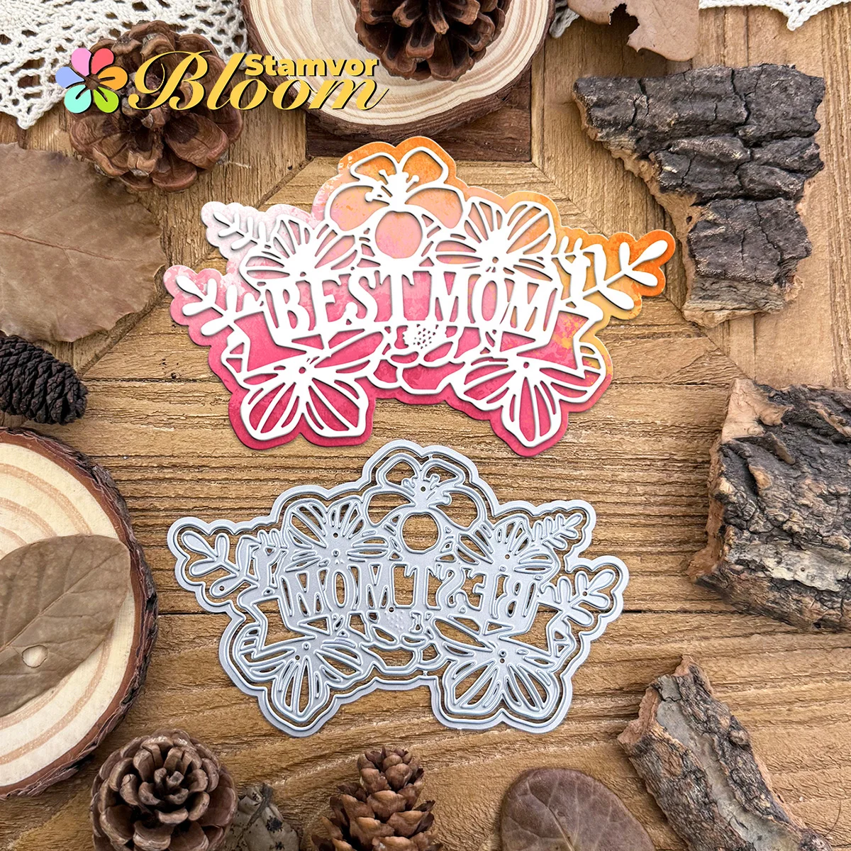 Schöne Schichten, beste Mutter, Wörter, Titel, Blumen und Blätter, Silhouetten, Metall-Stanzformen, Scrapbooking, dekorative Prägung