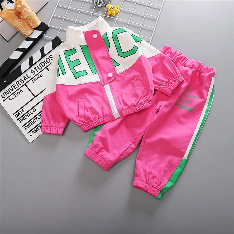 0-5-year-old children\'s long sleeved sports set autumn new baby letter print patchwork hoodie and pants two-piece casual sportsw